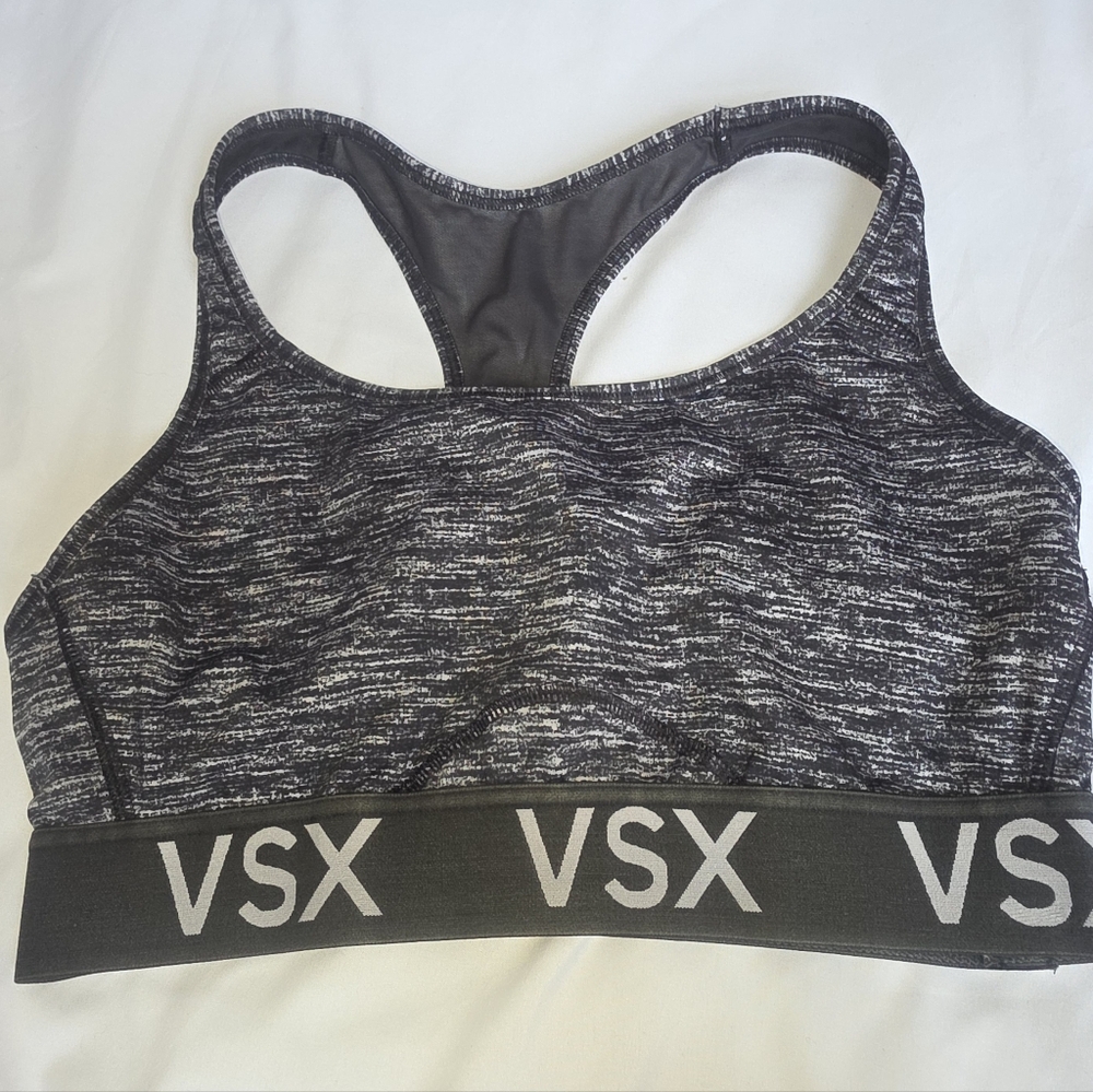 VSX Gray Heathered Patterned Racer Back Sports Bra Size Large